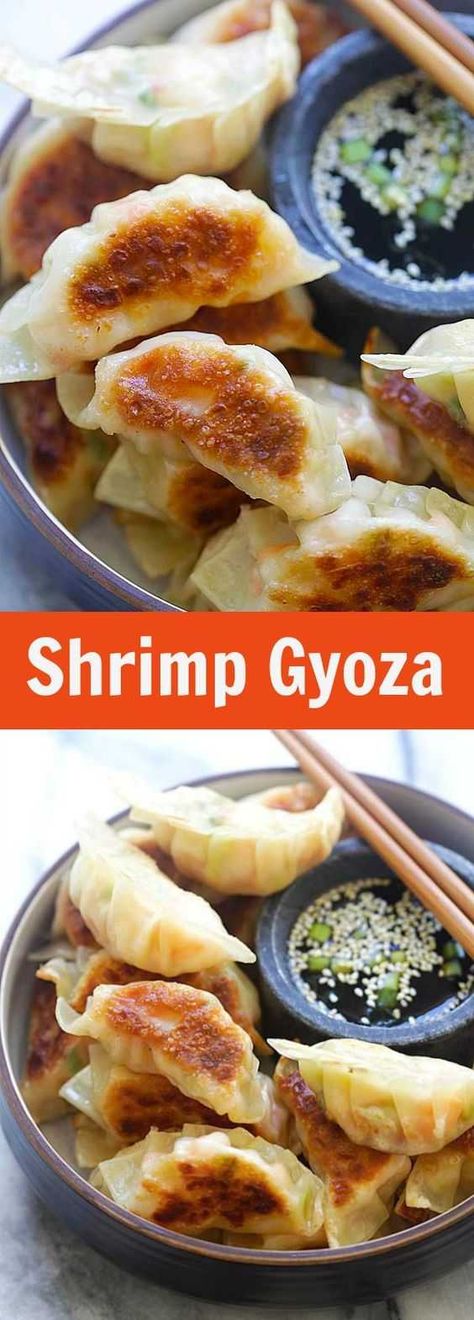 Shrimp Gyoza, Appetizers Shrimp, Shrimp Dinners, Japanese Gyoza, Gyoza Dumplings, Dumpling Filling, Homemade Dumplings, Rasa Malaysia, Seafood Appetizers