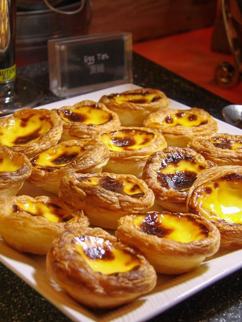 10 foods to eat in Macau, China Portugese Custard Tarts, Macau Food, Portuguese Custard Tarts, Portuguese Egg Tart, Custard Tarts, Portuguese Desserts, Tart Dessert, Custard Tart, Egg Tart