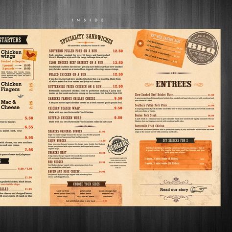 Bbq Restaurant Menu Design, Western Menu Design, Pub Menu Design, Bbq Menu Design, Western Food Menu, Menu Branding, Wings Menu, Menu Design Layout, Southern Bbq