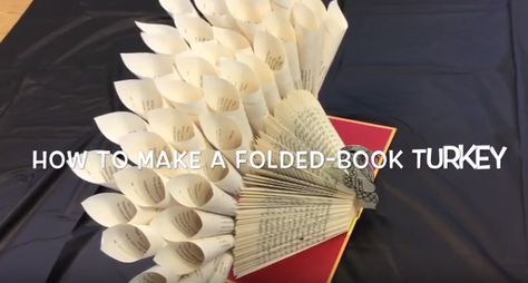 Thanksgiving Book Display, Turkey Decorations Diy, Bookish Crafts, Time Decorations, Book Turkey, Folded Book Art Diy, Book Folding Patterns Free, Bookstore Ideas, Upcycled Books