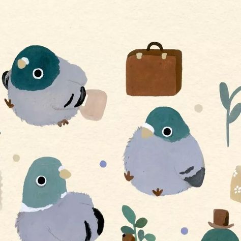 Pigeons Aesthetic, Pigeon Animation, Pigeon Aesthetic, Pigeon Illustration, Pigeon Design, Animal Animation, Pigeon Art, Cute Pigeon, Train Illustration