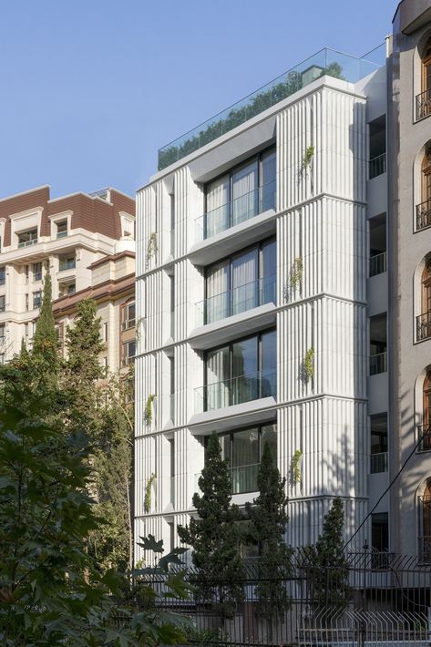 Sayeh Residential Building / Ali Haghighi Architects High Rise Residential Building Facade, Contemporary Apartment Building, Residential Facade, Residential Building Plan, Inspirational Architecture, Neoclassical Design, Housing Design, Facade Architecture Design, High Building