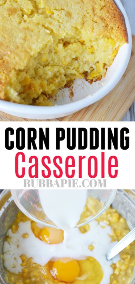 corn pudding casserole pin Creamed Corn Pudding, Crockpot Corn Pudding, Corn Pudding Recipe Jiffy, Jiffy Corn Pudding, Easy Corn Pudding, Corn Pudding Casserole, Cornbread Pudding, Sweet Corn Pudding, Jiffy Corn Muffins