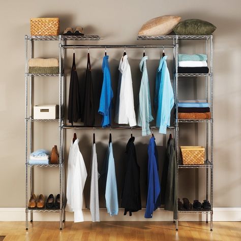 Free 2-day shipping. Buy Zimtown Custom Closet Organizer Shelves System Kit Expandable Clothes Storage Metal Rack at Walmart.com Shelves System, Small Closet Shelving, Clothes Rack Closet, Standing Closet, Custom Closet Organization, Smart Closet, Rolling Clothes Rack, Custom Closet Design, Closet Planning