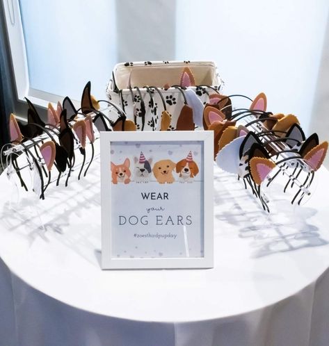 Dogs / Puppies Birthday Party Ideas | Photo 8 of 22 | Catch My Party Dog Rescue Birthday Party, Dog Themed Party Foods, Dog Theme Table Decorations, Wiener Dog Birthday Party, Raise The Woof Party, Dogs Third Birthday, Dog Birthday Goodie Bags, Dog Third Birthday Theme, First Puppy Birthday