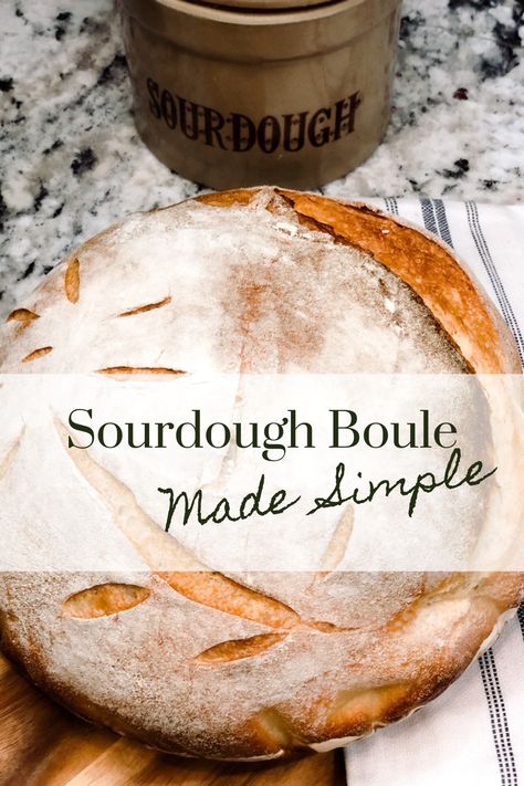 This Rustic Sourdough Boule Recipe is baked in a dutch oven. It is super simple to put together and the result is a beautiful non-fussy artisan looking loaf. Score your bread to make it as fancy or as basic as you like. This sourdough bread is sweetly nutty from a little honey and whole wheat flour & surprisingly easy. Sourdough Boule, Rustic Sourdough Bread Recipe, Boule Bread Recipe, Cast Iron Bread Recipes, Boule Recipe, Sourdough Boule Recipe, Cast Iron Bread, Whole Wheat Sourdough, Dutch Oven Bread