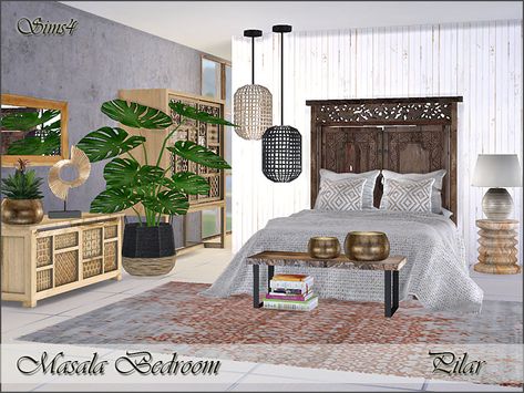 The Sims 4 Boho Cc, Sims 4 Cc Western Furniture, Sims 4 Boho Decor, Sims 4 Bedding, Sims 4 Cc Bedroom, Sims 4 Sets, Deco Sims, Sims 4 Cc Build, Sims 4 Beds