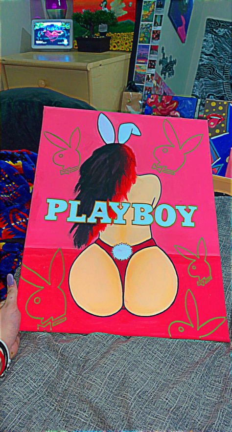 Aesthetic Trippy Canvas Art, Playboy Canvas Art, Art Sketches Canvas, Hype Beast Canvas Painting, Boujee Painting Ideas On Canvas, Baddie Canvas Painting Ideas, Baddie Paintings Canvas Easy, Big Canvas Painting Ideas Aesthetic, Trippy Drawings Easy