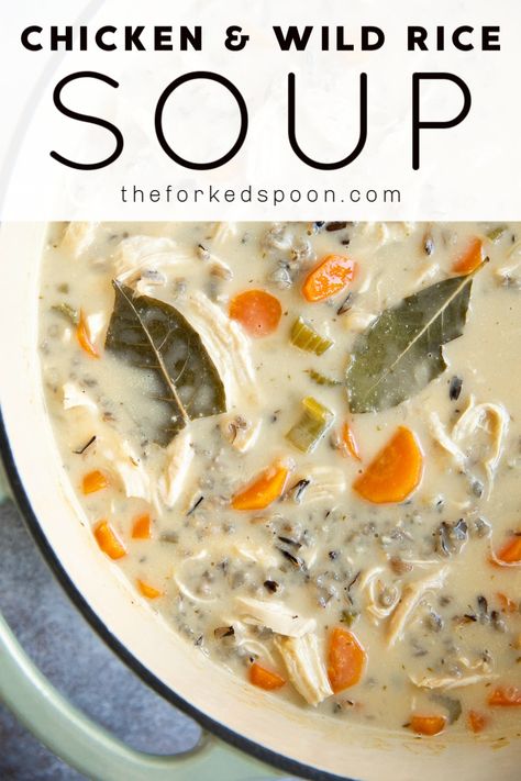 Easy Creamy Chicken and Wild Rice Soup filled with healthy veggies, juicy chicken, and chewy-delicious wild rice. A meal in itself, the whole family will love this comforting one-pot gluten-free soup recipe. Creamy Chicken And Wild Rice, Chicken And Wild Rice Soup, Wild Rice Soup Recipes, Chicken Wild Rice, Slow Cooker Creamy Chicken, Chicken Wild Rice Soup, Rice Soup Recipes, Creamy Chicken Soup, Fall Soup