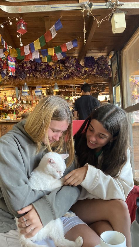 Cat Cafe With Friends, Cat Cafe Pictures, Friends Date Aesthetic, Cat Cafe Aesthetic, Greece Cafe, Athens Aesthetic, Cat Cafes, Best Friend Picture, Dates Ideas