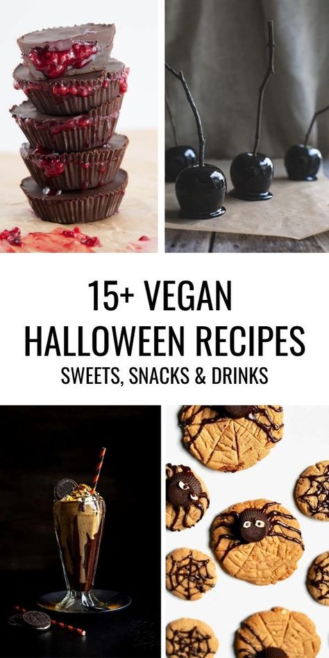 In this post, you'll find 15+ amazing recipe ideas for Halloween including sweets, savory snacks, and drinks. Whether you're making them for a party or for your family, it's time to impress! | ElephantasticVegan.com #halloween #vegan #recipes Candy Smoothies, Halloween Potluck Recipes, Vegan Halloween Desserts, Vegan Halloween Recipes, Nacho Salat, Muffins Oatmeal, Gluten Free Halloween Food, Vegan Halloween Treat, Vegan Halloween Food