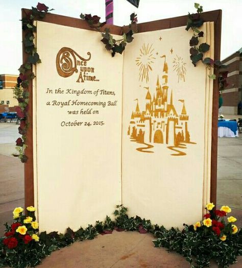 Wedding, Homecoming Castle Photo Backdrop, Storybook Photo Backdrop, Once Upon A Time Book Backdrop, Giant Story Book Prop Diy, Once Upon A Time Hoco Theme, Fairytale Prom Theme Once Upon A Time, Fairy Tale Dance Theme, Disney Backdrop Ideas, 3d Backdrop Ideas