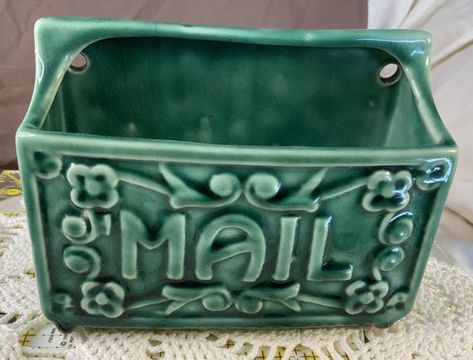 Vintage Ceramic Green Pottery Mail Letter Holder | Etsy Ceramic Mail Holder, Letter Holder Wall, Hobnail Vase, Mail Holder, Green Pottery, Diy Ceramic, Letter Holder, Wall Pockets, Desktop Organization