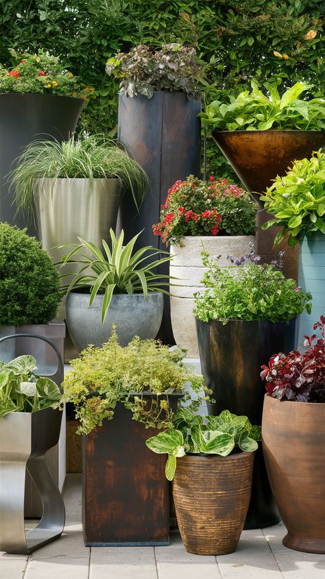 Discover how to elevate your garden with these 10 stunning tall outdoor planter ideas. Perfect for any outdoor space, these designs blend function and style seamlessly. Plants For Tall Pots, Pot Arrangements Outdoor, Outdoor Planter Ideas, Tall Planter Ideas, Potted Garden, Tropical Patio, Planters Outdoor, Patio Layout, Container Garden Design