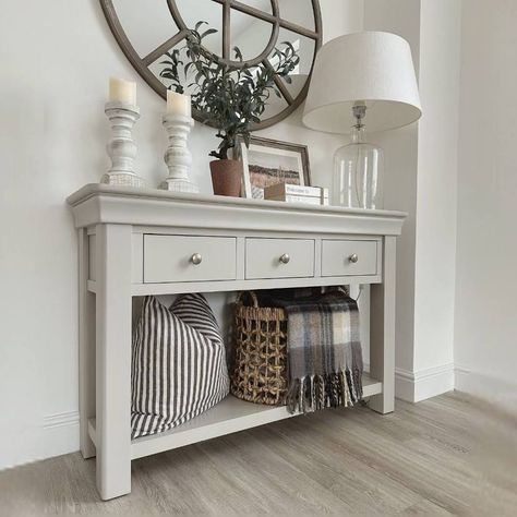 Painted Console Table, Hallway Table Decor, Rustic Entryway Table, Large Console Table, Cornforth White, White Console Table, Console Table Styling, Oak Console Table, Console Table Decorating