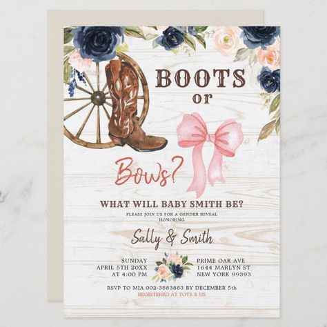 Boots Or Heels Gender Reveal, Boots Or Bows Invitation, Trucks Or Bows Gender Reveal, Horse Theme Gender Reveal, Gender Reveal Themes Country, Gender Reveal Ideas Rustic, Western Gender Reveal Invitations, Country Gender Reveal Themes, Boots Or Bows Gender Reveal Invitations