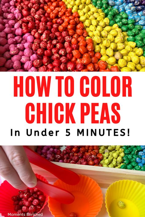 Chickpeas Sensory Play, Sensory Bin Bases, Chickpea Sensory Bin, Chickpea Sensory Play, Preschool Activities Sensory, Easy Preschool Activities, Diy Activities For Kids, Crayola Factory, Homemade Crayons