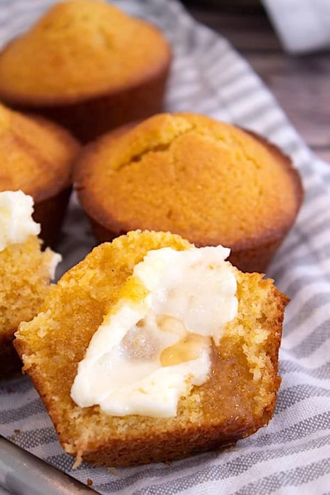 Honey Corn Muffins, Easy Cornbread Muffins, Sweet Cornbread Muffins, Honey Cornbread Muffins, Cornbread Muffins Recipe, Cozy Food, Honey Muffins, Cornmeal Muffins, Cornbread Recipe Sweet