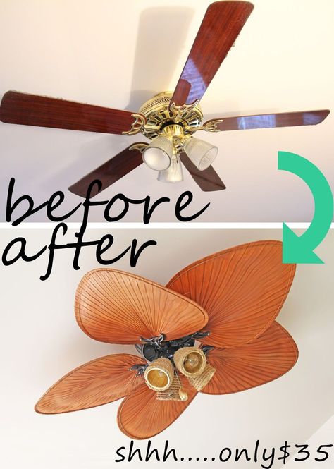 Crazy Amazing Ugly Ceiling Fan $35 Makeover Ceiling Fan Blade Covers, Fan Makeover, Kitchen Makeover On A Budget, Ceiling Fan Cover, Fan Light Covers, Decorative Ceiling Fans, Ceiling Fan Makeover, Mom Group, Ceiling Fan Blades