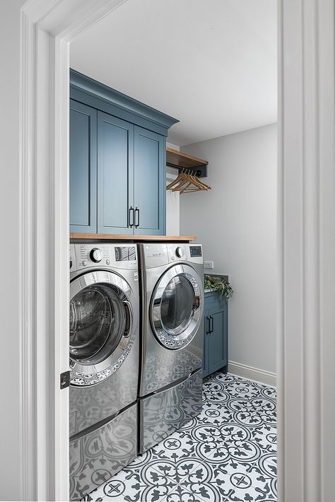 Transitional Laundry Room, Laundry Room/mud Room, Architecture Renovation, Dream Laundry Room, Laundry Room Renovation, Laundry Room Remodel, Laundry Room Inspiration, Blue Cabinets, Custom Shades