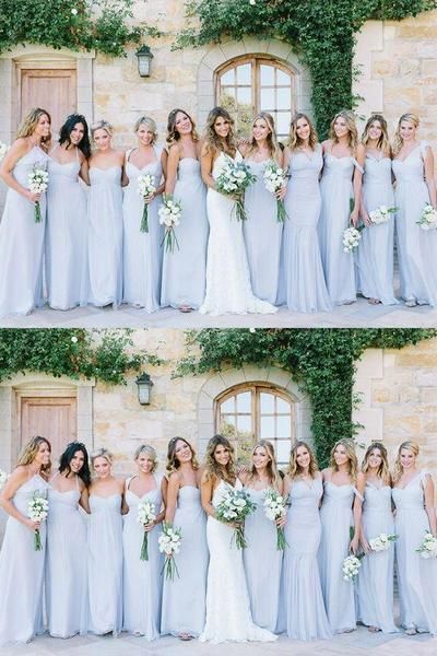 Mismatched Blue Chiffon Floor Length Cheap Long Bridesmaid Dresses Online, WG565 #bridesmaid #wedding #bridesmaiddresses #cheapbridesmaiddresses #weddingidea #longbridesmaiddresses Long Gold Bridesmaid Dresses, Ice Wedding, Wrightsville Manor, Cheap Long Bridesmaid Dresses, Light Blue Bridesmaid Dresses, Light Blue Bridesmaid, Stunning Bridesmaid Dresses, Gold Bridesmaid Dresses, Mismatched Bridesmaid Dresses