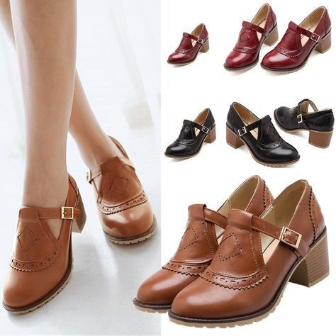 Heeled Brogues, Brogues Womens, Oxford Shoes Outfit, Chunky Heel Pumps, Womens Mary Janes, Shoes Vintage, Brogue Shoes, Block Heel Shoes, Buy Shoes Online