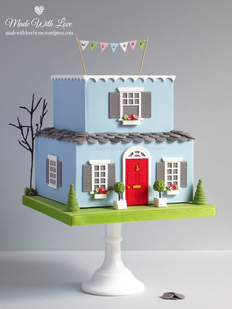 New Home Cake New Home Cake, Architecture Cake, Building Cake, Housewarming Cake, Nice Cakes, Home Cake, Cakes To Make, Fondant Cake Designs, Christmas Cake Designs