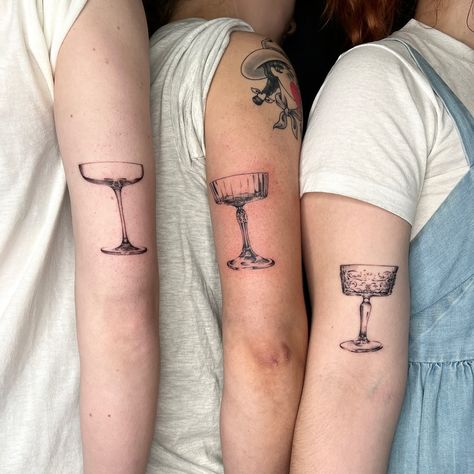 A coupe-le of coupes for the cutest besties 👯‍♀️ Cocktail Shaker Tattoo, Champagne Tattoo, Artist On Instagram, Tattoo Artist, Tattoos And Piercings, Tattoo Artists, Tatting, Piercings, Tattoo Ideas