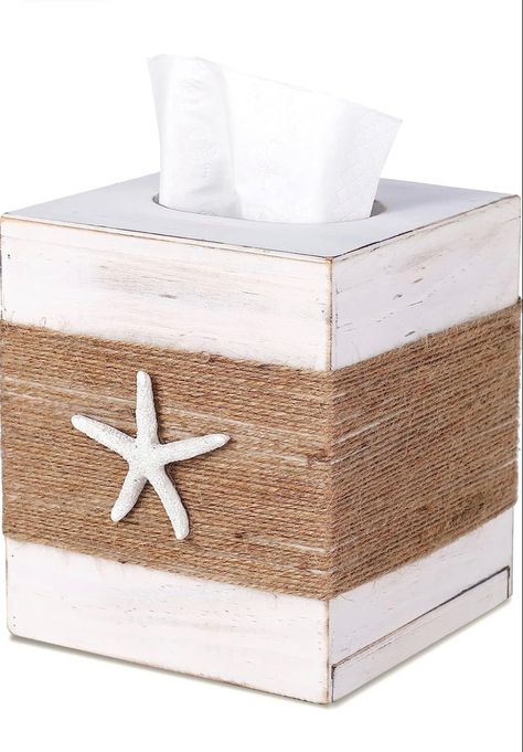 SOMTO Beach Rustic White Wood Square Tissue Box Cover,Farmhouse Bathroom Accessories Starfish Decor Tissue Holder with Slide-Out Bottom Panel Farmhouse Bathroom Accessories, Square Tissue Box Cover, Starfish Decor, Tissue Box Cover, Rustic White, Wood Square, Farmhouse Bathroom, Tissue Box, White Wood