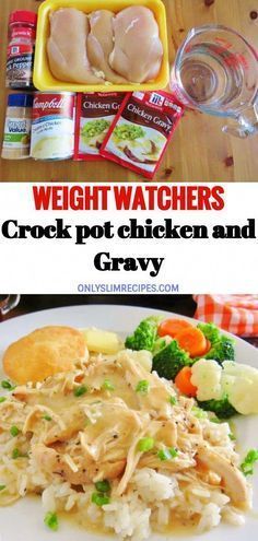 Weight Watchers Crock Pot Chicken, Crock Pot Chicken And Gravy, Slow Cooker Kip, Weight Watchers Crock Pot Recipes, Crockpot Chicken And Gravy, Chicken And Gravy, Ww Food, Menu Sarapan Sehat, Ww Meals