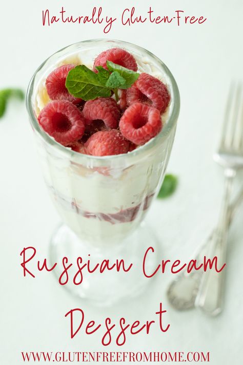 Russian Cream dessert is softer, sweeter and creamier than Panna Cotta. Russian Cream is a mix between a custard and a pudding. It's rich and creamy, unbelievably easy, and perfect for the spring and summer months. This Russian cream is luscious and so yummy. Honestly, the best desserts are easy and simple. Russian Cream Dessert, Russian Cream Recipe, Russian Cream, Edible Ideas, Strawberry Cream Pies, The Best Desserts, Raspberry Sauce, Elegant Desserts, Best Desserts