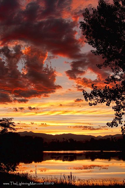 Dramatic Sunset Reflection 07-23-10 by Striking Photography by Bo, via Flickr. Cloud Magic, Colorado Nature, Dramatic Clouds, Dramatic Sunset, Sunset Reflection, Beautiful Skies, Clouds Photography, Amazing Sunsets, Tree Silhouette