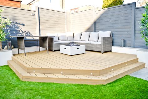 Our Back Garden Makeover - Before & After - Bump to Baby & Beyond Blog | A UK Based Family and Lifestyle Blog Decked Seating Area, Back Garden Decking Ideas, Corner Decking Ideas Garden, Garden Decking Ideas Layout Patio Design, Small Decking Area, Corner Decking Ideas, Garden Decking Ideas Layout, Decking Area Ideas, Garden Sitting Area Ideas