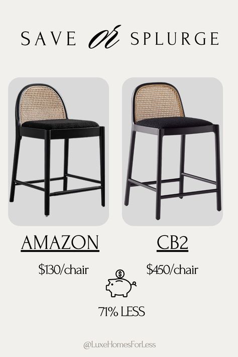 Amazon Furniture Find: DUPE of the CB2 - Nadia Black Cane Counter Stool 

Amazon Dupe for 71% LESS

Save up to $320 on Amazon's Modern Black Rattan Counter Stools

Color:Black
Brand: DUOMAY
Size: 26" Seat Height-2PCS
Item dimensions: 22 x 20 x 34.6 inches

 #coastalbedroom  #cuteroom #moderncoastal #kitchen #stool #barstool Black Rattan Bar Stools, Cane Counter Stool, Kitchen Island Stool, Amazon Furniture, Natural Chair, Rattan Counter Stools, Island Stools, Rattan Bar Stools, Black Rattan