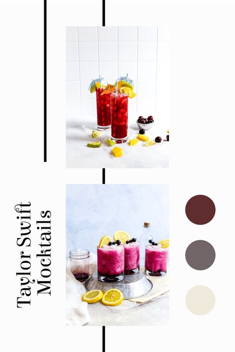 Taylor Swift mocktail recipes inspired by each and every song off of the Midnights album. Make them for any occasion! #taylorswift #drinks #beverages #recipes #foodphotography Midnight Food, Fancy Glassware, Beverages Recipes, Taylor Swift Red Album, Taylor Swift Bad Blood, Mocktail Drinks, Midnights Album, Red Drinks, Cocktail Theme