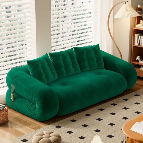 Modern Velvet Upholstered Convertible Sofa Bed Couch 3 Seater Sleeper Deep Seat Sofa Couches in Orange for Living Room, Guest Living Room Bed Green Sofa Bed, Couch 2 Seater, Guest Living Room, Couch 3 Seater, Funky Sofa, Luxurious Lounge, Upholstered Sofa Bed, Modern Velvet Sofa, Funky Living Rooms