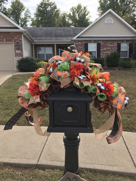 Fall Mailbox Decor, Mailbox Swags, Fall Mailbox, Mailbox Planter, Mailbox Swag, Fall Patio, Fall Deco Mesh Wreath, Mailbox Bow, Fall Deco Mesh