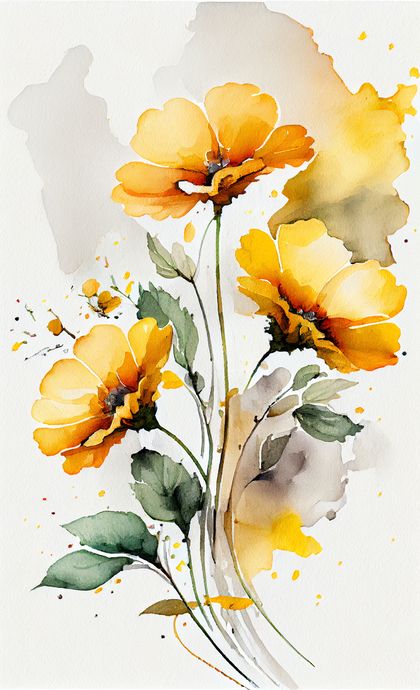 Free Watercolor Yellow Flower on White Background Yellow Flowers Watercolor, Yellow Flowers Drawing, Yellow Flower Background, Abstract Watercolor Flowers, Yellow Watercolor Flowers, Flower On White Background, Image Flower, Flower Hd, Abstract Watercolor Flower