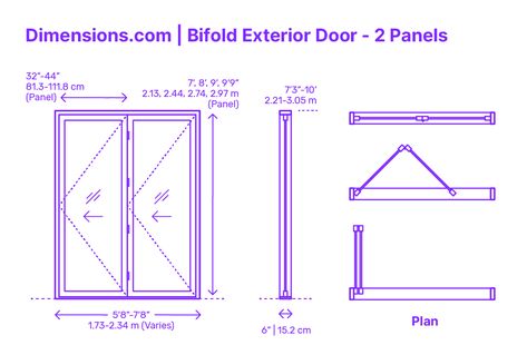 A bifold exterior door with 2 panels is a door system made up of two panels hinged together in the middle, allowing them to fold in half when opened. Each system is divided into smaller sections, creating a folding effect. Downloads online #foldingdoors #bifolddoors #doors #construction #buildings Door Plan Architecture, Folding Door, Bifold Door, Bifold Exterior Doors, Door Detail Drawing Architecture, One Panel Door, Doors Dimensions In Plan, Pivot Door Detail Drawing, Bifold Interior Doors