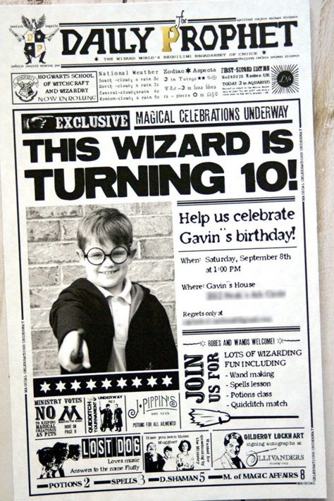 Invite your guests to a Harry Potter birthday party with this Daily Prophet printable invitation! Harry Potter Birthday Party Invitations Free Printable, Harry Potter Birthday Invite, Harry Potter Birthday Invitations Free, Harry Potter Invitations Printable Free, Backyard Quidditch, Harry Potter Invitations Birthday, Daily Prophet Printable Free, Octoberfest Decor, Harry Potter 30th Birthday Party