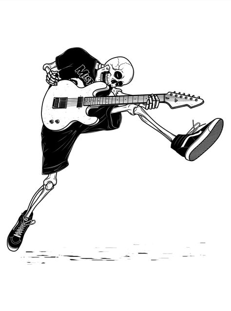 Skeleton With Guitar, Punk Rock Tattoos, Wallpaper Skeleton, Rockstar Tattoo, Punk Rock Art, Sketch Skull, Punk Drawing, Art Macabre, Art Punk