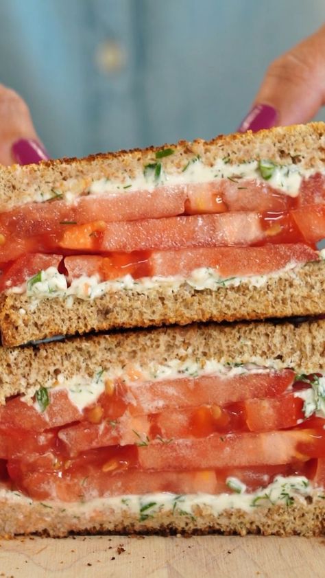 THIS IS THE ONLY TOMATO SANDWICH RECIPE YOU’LL EVER NEED! This classic tomato sandwich features a lovely combination of sweet juicy tomatoes and herby cream cheese: https://bit.ly/3psi63w | EatingWell | EatingWell · Original audio Tomato And Cream Cheese, Sandwich Cream Cheese, Tomato Sandwich Recipes, Cream Cheese Sandwich, Sandwich Cream, Make A Sandwich, Deli Sandwiches, Tomato Sandwich, Tomato And Cheese