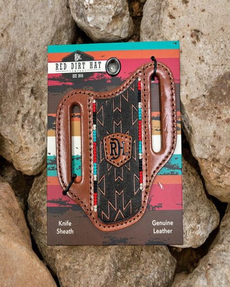 Red Dirt Hat Co. Brown Tooled Aztec Design Leather Pancake Knife Sheath 23111882K11 Country Wishlist, Pancake Knife Sheath, Country Gift Ideas, Outdoorsmen Style, Western Things, Rodeo Cowboys, Oil Field, Cowgirl Accessories, Tooled Leather Purse