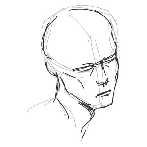 How To Draw Men Head, Masculine Face Drawing Reference, Male References Drawing, No Face Art Drawings, Head Poses Drawing Reference Male, Art Base Head, Drawing Face Reference Sketch, Scowl Face Reference Drawing, How To Draw Better Faces