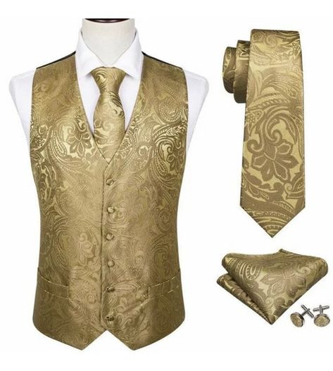 Gold Wedding Shirt, Champagne Groomsmen Vest, Copper Vest Groomsmen, Art Deco Clothing Mens, Black Suit Vest, Gold Man, Men Waistcoat, Men's Waistcoat, Silk Vest