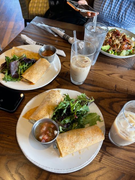 #lunch #wrap #salad #iced #icedcoffee #aesthetic #firstwatch #lunchwithfriends Lunch Friends Aesthetic, Lunch With Friends Aesthetic, Lunch Photos, Lunch Break, Salad, Ethnic Recipes