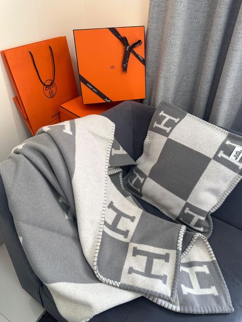 Hermes Blanket, Grey Pillow, Grey Pillows, Bed Sheets, Blankets, Pillows, Grey