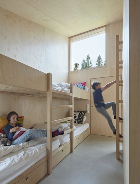 Mylla Cabin by Mork-Ulnes Architects « Inhabitat – Green Design, Innovation, Architecture, Green Building Beach House Bunk Beds Modern, Design Ložnic, Timber Cabin, Built In Bed, Bunk Rooms, Norwegian Design, Bunk Bed Designs, Kids Bedroom Designs, Kid's Bedroom