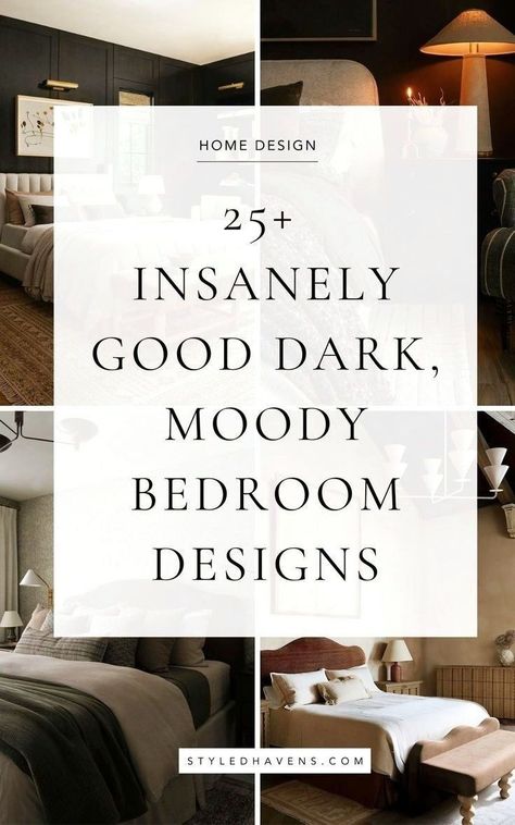 Planning a bedroom refresh? These *stunning* moody bedroom spaces bring so much coziness and warmth in - whether you love a more bold bedroom style or simply love a good, simple bedroom design - these dark romantic bedroom ideas incorporate SO many trends and timeless design elements when it comes to bedroom inspo! Moody King Bedroom, Moody Guest Room Ideas, Bedroom Ideas For Dark Rooms, Soft Moody Bedroom, Espresso Bedroom Ideas, Black Earthy Bedroom, Sultry Bedroom Ideas, Male Room Ideas Masculine Bedrooms, Dark Cozy Aesthetic