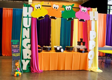 Hungry Hungry Hippos Decorations, Hungry Hippos Decorations, Hungry Hippo Bulletin Board, Hungry Hungry Hippo Decorations, Hungry Hippo Decorations, Family Game Night Decorations, Board Game Trunk Or Treat, Game Of Life Party Theme, Game Theme Decorations